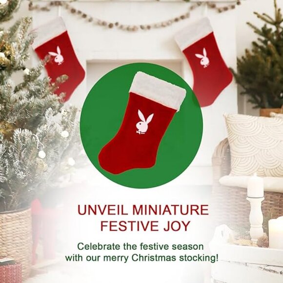 Playboy Rabbit Stocking in Iconic Rabbit Head Logo Design – Red - Picture 3 of 7